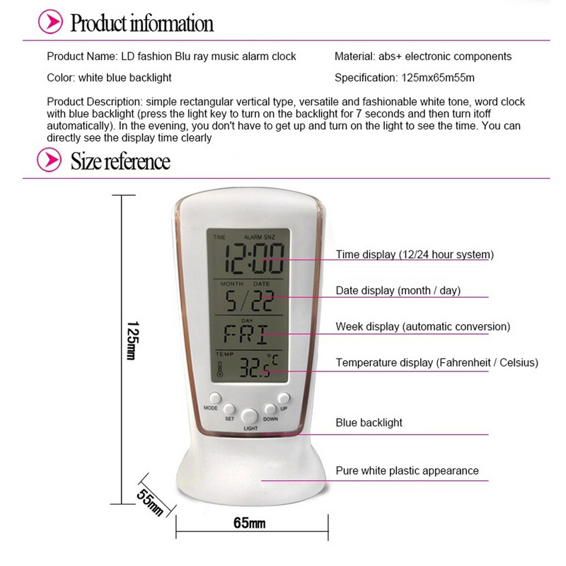 Digitalni kalendar za temperaturu LED Digitalni budilica s plavim pozadinskim svjetlom Elektronički kalendar termometar LED sat s vremenom