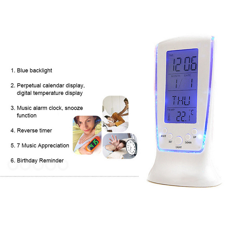 Digitalni kalendar za temperaturu LED Digitalni budilica s plavim pozadinskim svjetlom Elektronički kalendar termometar LED sat s vremenom