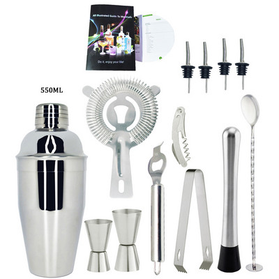 Ručni shaker Mikser za koktele, profesionalni barmen, 13 kom, set od 750 ml/550 ml sa stalkom za koktele Recept za koktele