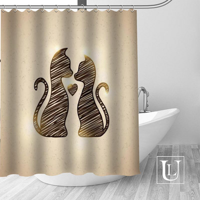 Abstrakti dzīvnieku kaķu dušas aizkari pielāgoti vannas istabas aizkari Ūdensizturīgs vannas istabas audums, augstas kvalitātes poliestera dušas aizkari