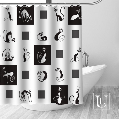 Abstrakti dzīvnieku kaķu dušas aizkari pielāgoti vannas istabas aizkari Ūdensizturīgs vannas istabas audums, augstas kvalitātes poliestera dušas aizkari