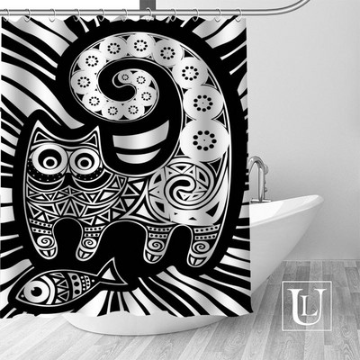 Abstrakti dzīvnieku kaķu dušas aizkari pielāgoti vannas istabas aizkari Ūdensizturīgs vannas istabas audums, augstas kvalitātes poliestera dušas aizkari