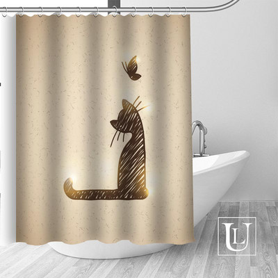 Abstrakti dzīvnieku kaķu dušas aizkari pielāgoti vannas istabas aizkari Ūdensizturīgs vannas istabas audums, augstas kvalitātes poliestera dušas aizkari