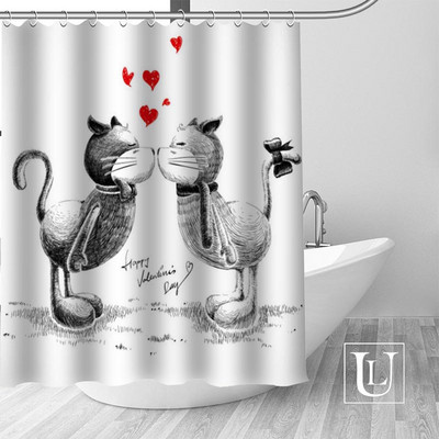 Abstrakti dzīvnieku kaķu dušas aizkari pielāgoti vannas istabas aizkari Ūdensizturīgs vannas istabas audums, augstas kvalitātes poliestera dušas aizkari