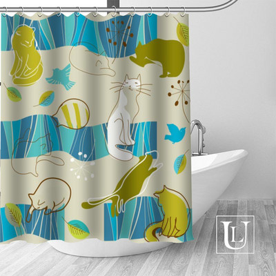 Abstrakti dzīvnieku kaķu dušas aizkari pielāgoti vannas istabas aizkari Ūdensizturīgs vannas istabas audums, augstas kvalitātes poliestera dušas aizkari