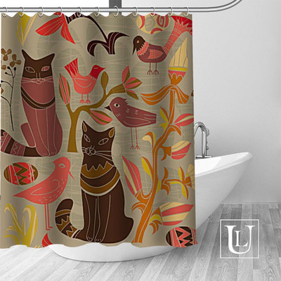 Abstrakti dzīvnieku kaķu dušas aizkari pielāgoti vannas istabas aizkari Ūdensizturīgs vannas istabas audums, augstas kvalitātes poliestera dušas aizkari