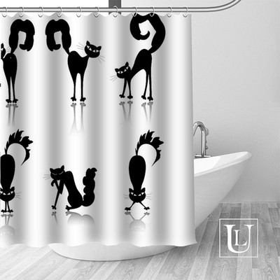 Abstrakti dzīvnieku kaķu dušas aizkari pielāgoti vannas istabas aizkari Ūdensizturīgs vannas istabas audums, augstas kvalitātes poliestera dušas aizkari