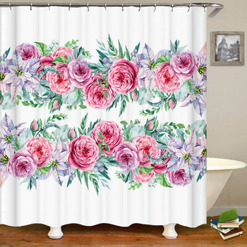 Водоустойчива платнена завеса за душ Цветни цветя Шарени завеси за душ с щампа с 12 куки Многоразмерен параван за баня