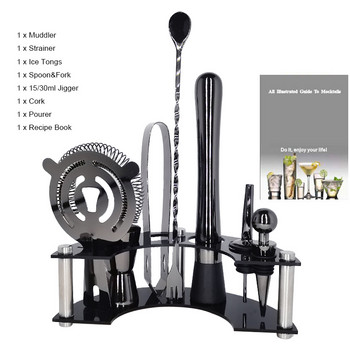 Bartender Kit, Σετ εργαλείων μπαρ Σετ για κοκτέιλ με Stand Spoon Muddler Strainer Ice Tong Jigger, Ideal Drink Mixing Tool Kit