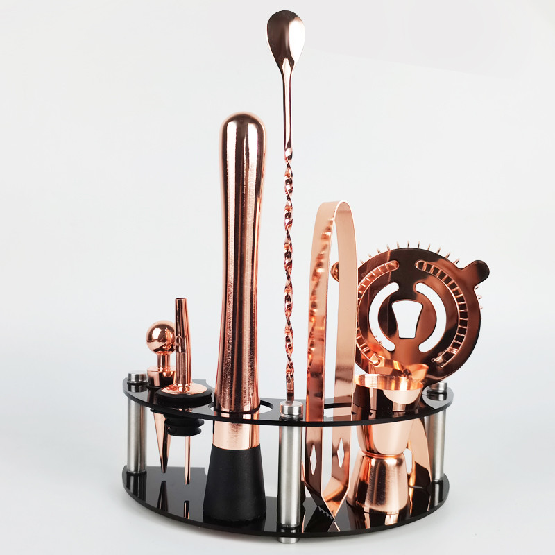 Komplet za barmena, set alata za bar, set za pravljenje koktela sa stalkom, žlica, cjedilo, hvataljka za led, alat za idealno miješanje pića