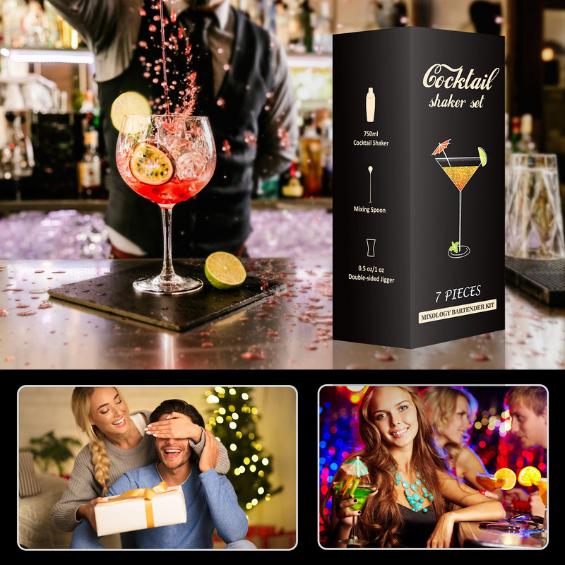 Set za izradu shakera za koktele, komplet za barmena Boston od 750 ml za mješalicu za vino Martini, alat za šipke od nehrđajućeg čelika, pristup kućnom piću za zabavu