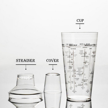 DEOUNY PC Transparent Shaker Boston With Six Formula Martini Cocktail Shaker 17/23OZ Bar Tools Bartender Mixing Cup Drink Set