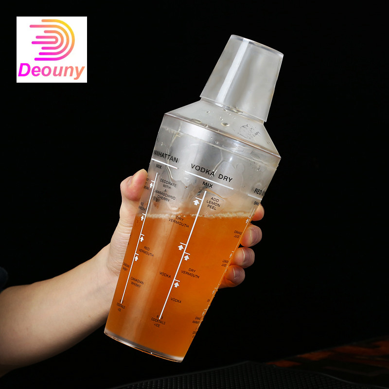 DEOUNY PC Transparent Shaker Boston With Six Formula Martini Cocktail Shaker 17/23OZ Bar Tools Bartender Mixing Cup Drink Set