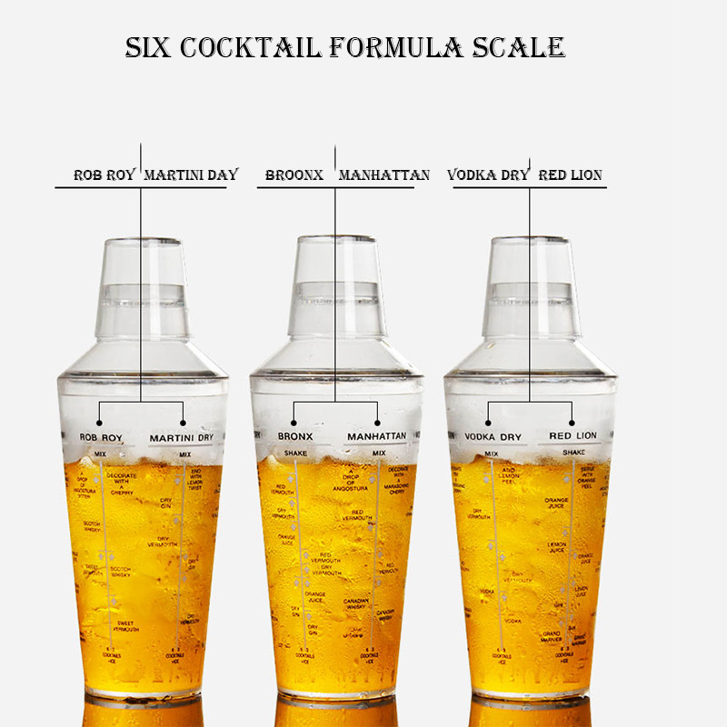 DEOUNY PC Transparent Shaker Boston With Six Formula Martini Cocktail Shaker 17/23OZ Bar Tools Bartender Mixing Cup Drink Set