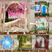 Αδιάβροχη κουρτίνα μπάνιου Πολυεστέρας 3D Mountain Garden Seaside Beautiful Flower Landscape Print Κουρτίνα για διακόσμηση σπιτιού