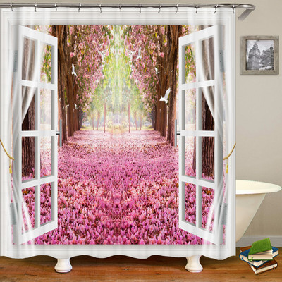 Αδιάβροχη κουρτίνα μπάνιου Πολυεστέρας 3D Mountain Garden Seaside Beautiful Flower Landscape Print Κουρτίνα για διακόσμηση σπιτιού