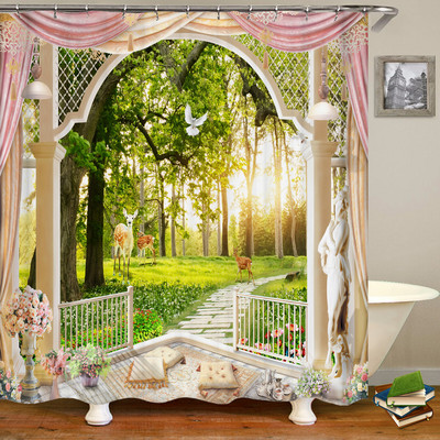 Αδιάβροχη κουρτίνα μπάνιου Πολυεστέρας 3D Mountain Garden Seaside Beautiful Flower Landscape Print Κουρτίνα για διακόσμηση σπιτιού