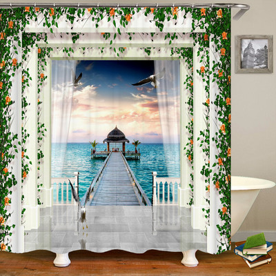 Αδιάβροχη κουρτίνα μπάνιου Πολυεστέρας 3D Mountain Garden Seaside Beautiful Flower Landscape Print Κουρτίνα για διακόσμηση σπιτιού