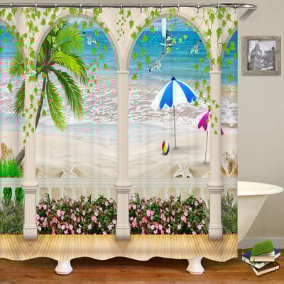 Αδιάβροχη κουρτίνα μπάνιου Πολυεστέρας 3D Mountain Garden Seaside Beautiful Flower Landscape Print Κουρτίνα για διακόσμηση σπιτιού