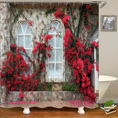 Αδιάβροχη κουρτίνα μπάνιου Πολυεστέρας 3D Mountain Garden Seaside Beautiful Flower Landscape Print Κουρτίνα για διακόσμηση σπιτιού