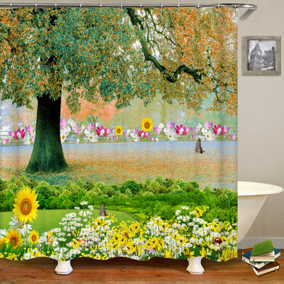 Αδιάβροχη κουρτίνα μπάνιου Πολυεστέρας 3D Mountain Garden Seaside Beautiful Flower Landscape Print Κουρτίνα για διακόσμηση σπιτιού