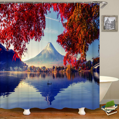 Αδιάβροχη κουρτίνα μπάνιου Πολυεστέρας 3D Mountain Garden Seaside Beautiful Flower Landscape Print Κουρτίνα για διακόσμηση σπιτιού