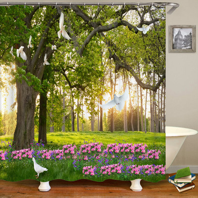 Αδιάβροχη κουρτίνα μπάνιου Πολυεστέρας 3D Mountain Garden Seaside Beautiful Flower Landscape Print Κουρτίνα για διακόσμηση σπιτιού