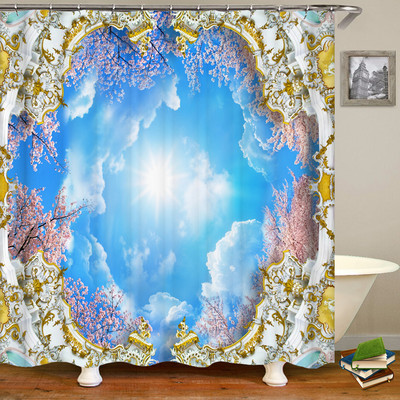 Αδιάβροχη κουρτίνα μπάνιου Πολυεστέρας 3D Mountain Garden Seaside Beautiful Flower Landscape Print Κουρτίνα για διακόσμηση σπιτιού