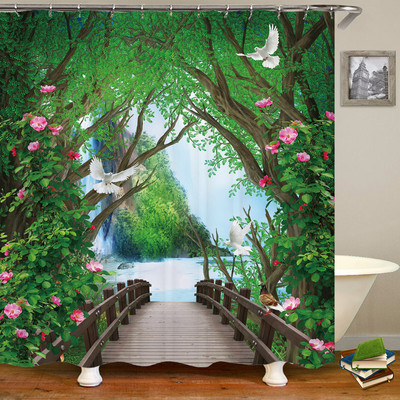 Αδιάβροχη κουρτίνα μπάνιου Πολυεστέρας 3D Mountain Garden Seaside Beautiful Flower Landscape Print Κουρτίνα για διακόσμηση σπιτιού