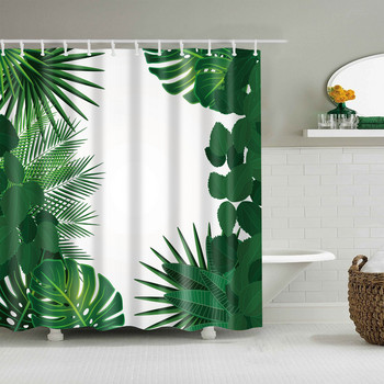 Завеса за душ с принт на тропически растения и кактус Водоустойчива тъкан Полиестерна завеса за баня с кука Преградна завеса за вана