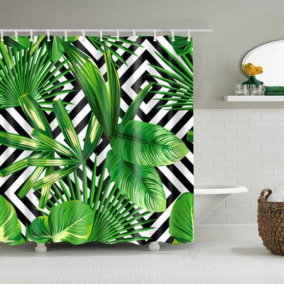 Zavjesa za tuširanje s printom tropskih biljaka i kaktusa Vodootporna tkanina Poliesterska kupaonska zavjesa s kukom Pregradna zavjesa za kadu