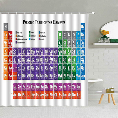 Chemistry Creative Pattern Κουρτίνα μπάνιου Περιοδικός πίνακας στοιχείων Πολυεστερικό ύφασμα προμήθειες μπάνιου Διακόσμηση με γάντζο που πλένεται