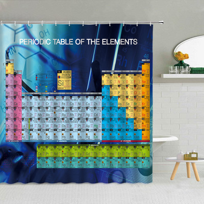 Chemistry Creative Pattern Κουρτίνα μπάνιου Περιοδικός πίνακας στοιχείων Πολυεστερικό ύφασμα προμήθειες μπάνιου Διακόσμηση με γάντζο που πλένεται