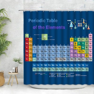 Chemistry Creative Pattern Κουρτίνα μπάνιου Περιοδικός πίνακας στοιχείων Πολυεστερικό ύφασμα προμήθειες μπάνιου Διακόσμηση με γάντζο που πλένεται