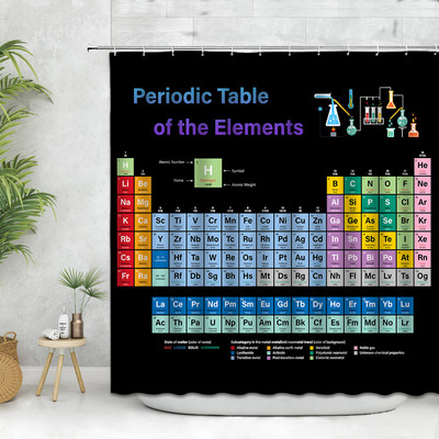 Chemistry Creative Pattern Κουρτίνα μπάνιου Περιοδικός πίνακας στοιχείων Πολυεστερικό ύφασμα προμήθειες μπάνιου Διακόσμηση με γάντζο που πλένεται