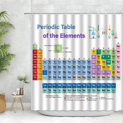 Chemistry Creative Pattern Κουρτίνα μπάνιου Περιοδικός πίνακας στοιχείων Πολυεστερικό ύφασμα προμήθειες μπάνιου Διακόσμηση με γάντζο που πλένεται