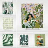 Apstraktna umjetnička zavjesa za tuširanje Crtani zeleni listovi biljaka 3D ispis Smiješni uzorak Zaslon za kadu Vodootporni poliesterski pozadinski dekor