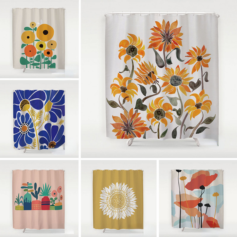 Apstraktna umjetnička zavjesa za tuširanje Crtani zeleni listovi biljaka 3D ispis Smiješni uzorak Zaslon za kadu Vodootporni poliesterski pozadinski dekor