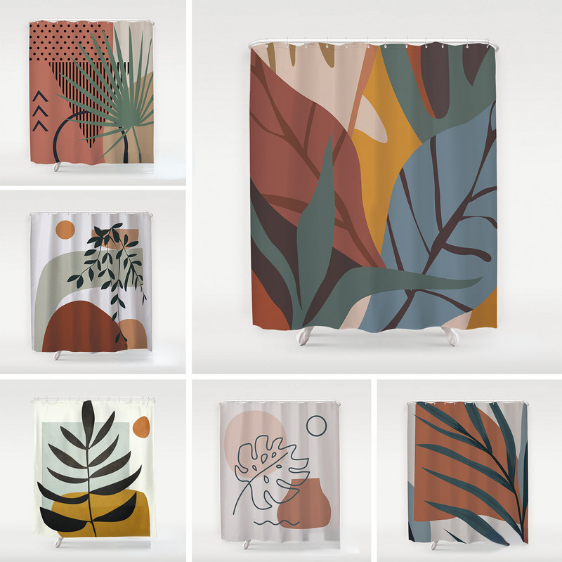 Apstraktna umjetnička zavjesa za tuširanje Crtani zeleni listovi biljaka 3D ispis Smiješni uzorak Zaslon za kadu Vodootporni poliesterski pozadinski dekor