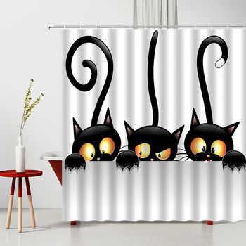 Αστεία κινούμενα σχέδια Animal Black Cat Κουρτίνα μπάνιου Παιδικό Μπάνιο Αδιάβροχη κουρτίνα ντους Κουρτίνα μπάνιου Οθόνη μπανιέρας шторка для ванной