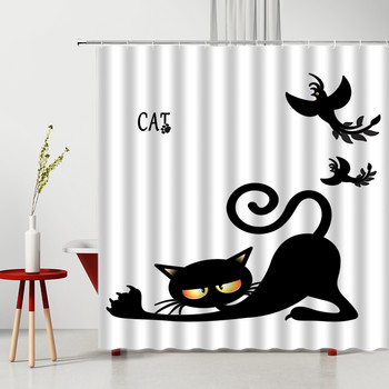 Забавно анимационно животно Черна котка Завеса за душ Детска баня Водоустойчива завеса за душ Завеса Завеса за вана Параван шторка за баня