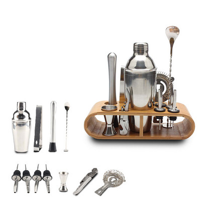 12 buc. Instrumente de barman Seturi de accesorii pentru bare Shaker de cocktail din oțel inoxidabil Instrumente de bar cu suport de lemn Barman de whisky