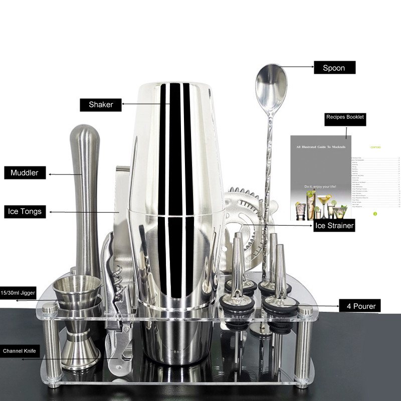 750ml 800ml Black Rose Gold kokteiļu šeikeris nerūsējošā tērauda Martini mikseris Bārmeņa šeikeri komplekts Pourer Bar Instrumenti Piederumi