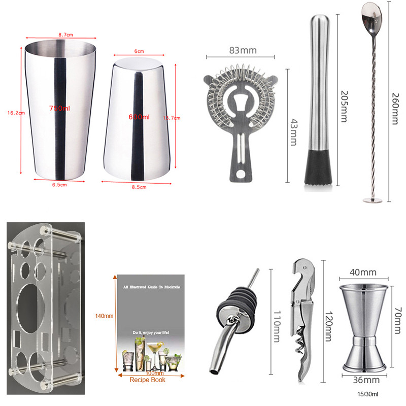 750ml 800ml Black Rose Gold kokteiļu šeikeris nerūsējošā tērauda Martini mikseris Bārmeņa šeikeri komplekts Pourer Bar Instrumenti Piederumi