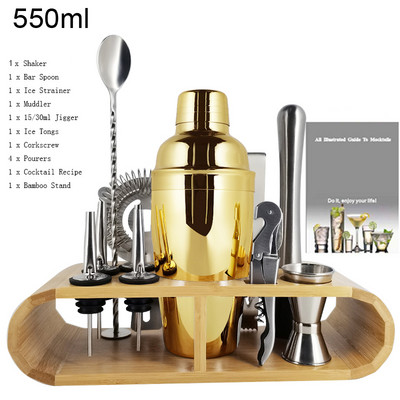 12Gb Boston Black Rose Gold kokteiļu šeikeris nerūsējošā tērauda bārmeņu komplekta bārs 550ml 750ml 800ml kratītāju rīku komplekts ar statīvu