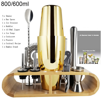 12Gb Boston Black Rose Gold kokteiļu šeikeris nerūsējošā tērauda bārmeņu komplekta bārs 550ml 750ml 800ml kratītāju rīku komplekts ar statīvu