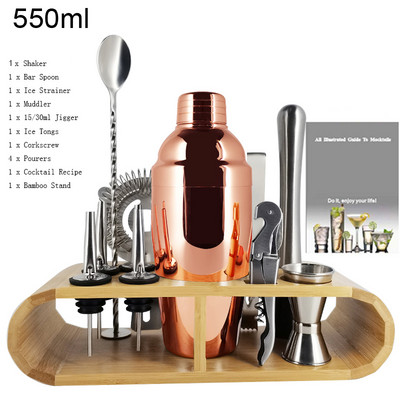 12Gb Boston Black Rose Gold kokteiļu šeikeris nerūsējošā tērauda bārmeņu komplekta bārs 550ml 750ml 800ml kratītāju rīku komplekts ar statīvu