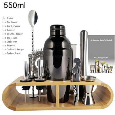 12Gb Boston Black Rose Gold kokteiļu šeikeris nerūsējošā tērauda bārmeņu komplekta bārs 550ml 750ml 800ml kratītāju rīku komplekts ar statīvu