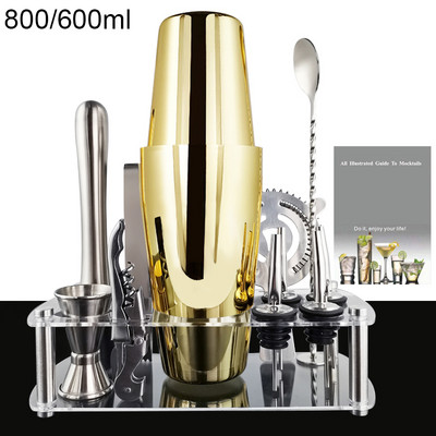 12Gb Boston Black Rose Gold kokteiļu šeikeris nerūsējošā tērauda bārmeņu komplekta bārs 550ml 750ml 800ml kratītāju rīku komplekts ar statīvu