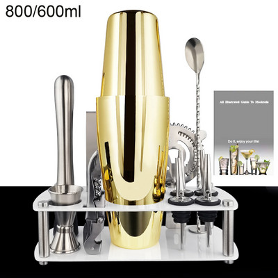 12Gb Boston Black Rose Gold kokteiļu šeikeris nerūsējošā tērauda bārmeņu komplekta bārs 550ml 750ml 800ml kratītāju rīku komplekts ar statīvu